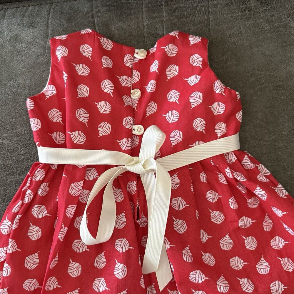 Baby Girl Dress 6-12 Months Red White Print Ribbon Sleeveless Cute - Picture 11 of 12